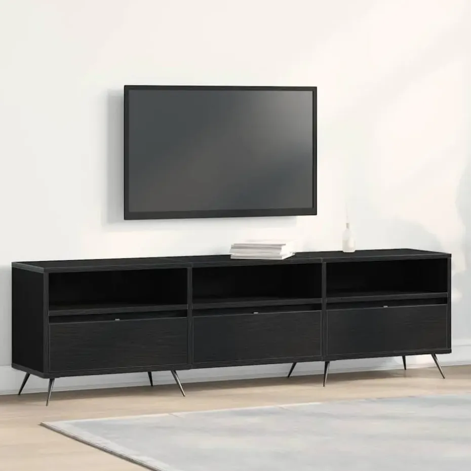 vidaXL - TV-meubel 3 vakken 3 deuren - Zwart eiken - Hout - 150x30x44.5 cm