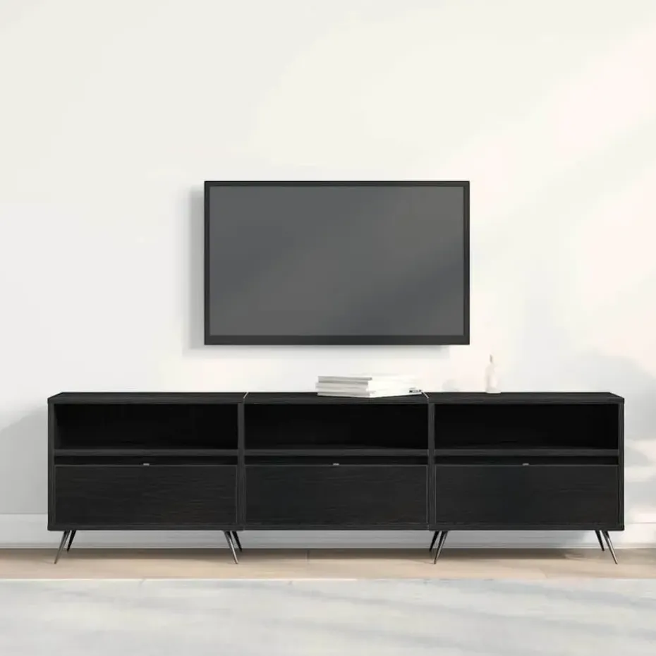 vidaXL - TV-meubel 3 vakken 3 deuren - Zwart eiken - Hout - 150x30x44.5 cm