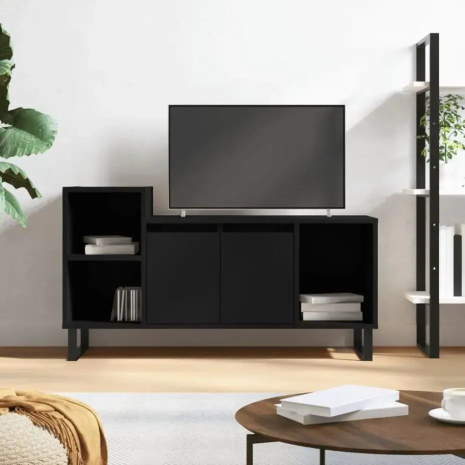 vidaXL - TV-meubel met 2 deuren 3 vakken - Zwart - Hout en metaal - 100x35x55 cm