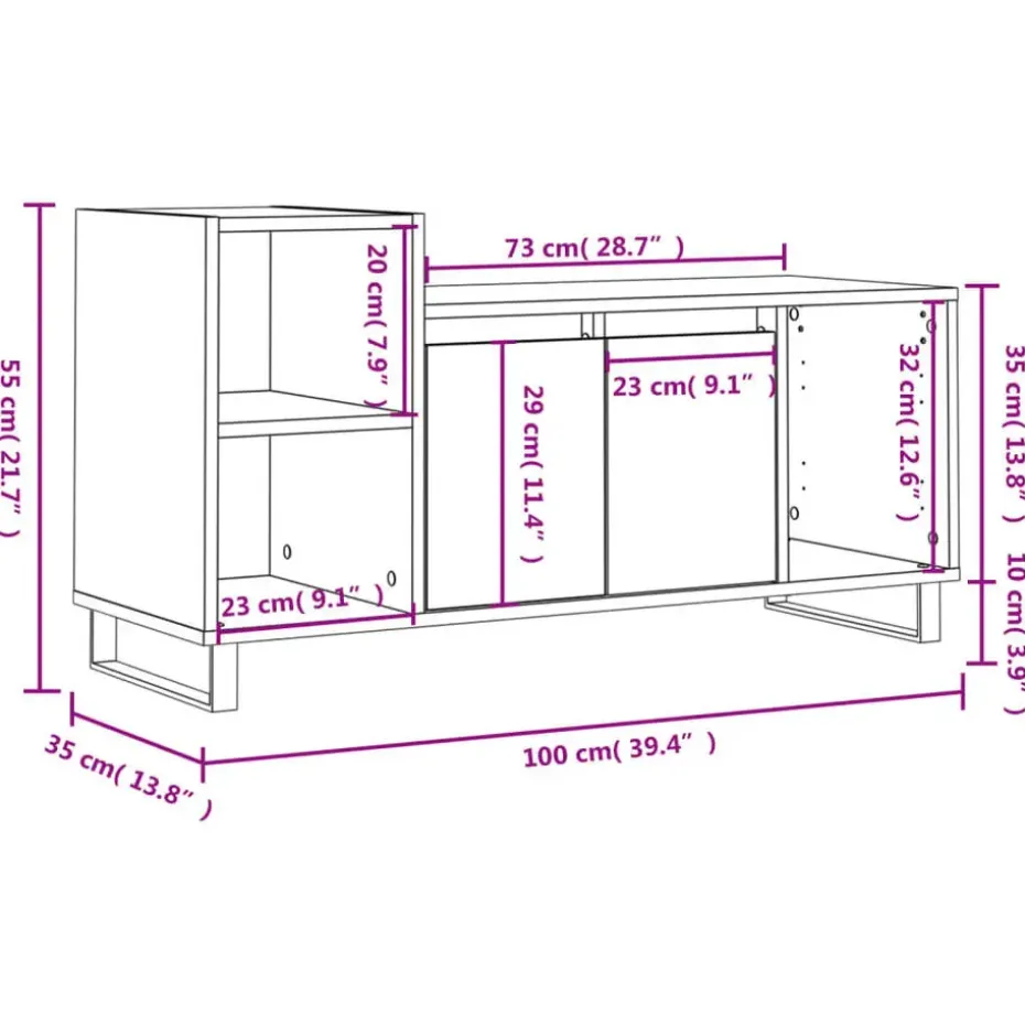 vidaXL - TV-meubel met 2 deuren 3 vakken - Zwart - Hout en metaal - 100x35x55 cm