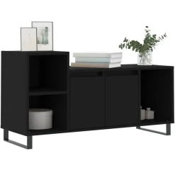 vidaXL - TV-meubel met 2 deuren 3 vakken - Zwart - Hout en metaal - 100x35x55 cm