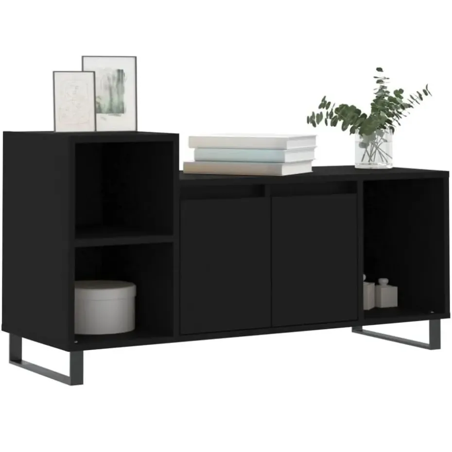 vidaXL - TV-meubel met 2 deuren 3 vakken - Zwart - Hout en metaal - 100x35x55 cm