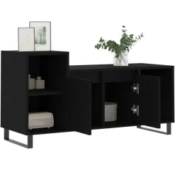 vidaXL - TV-meubel met 2 deuren 3 vakken - Zwart - Hout en metaal - 100x35x55 cm