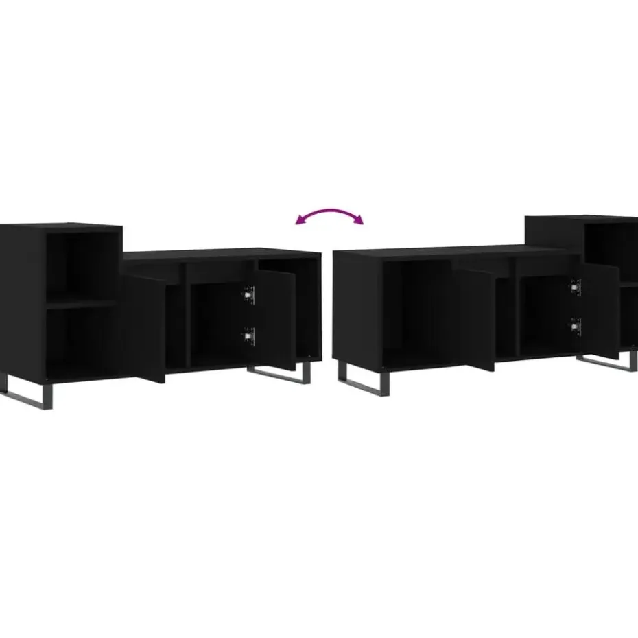 vidaXL - TV-meubel met 2 deuren 3 vakken - Zwart - Hout en metaal - 100x35x55 cm