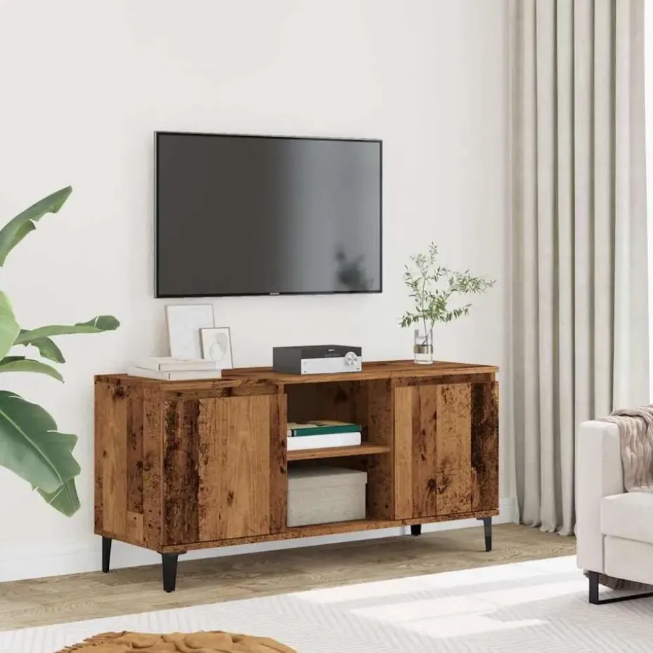 vidaXL - TV-meubel met 2 deuren en 2 vakken - Oud hout - 102x35x50 cm