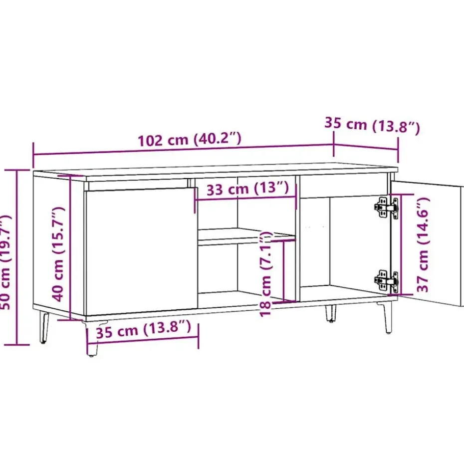 vidaXL - TV-meubel met 2 deuren en 2 vakken - Oud hout - 102x35x50 cm