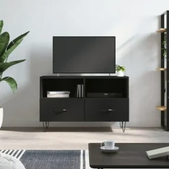 vidaXL - TV-meubel met 2 lades en 2 vakken - Zwart - Hout - 80x36x50 cm