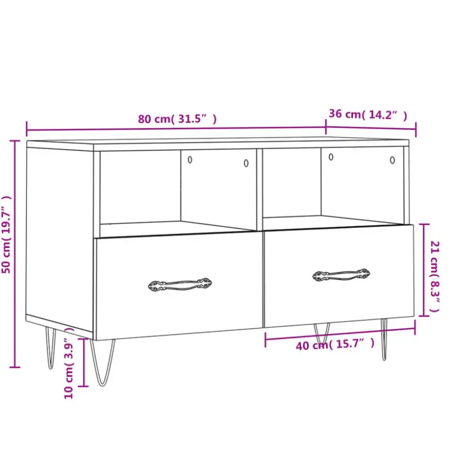 vidaXL - TV-meubel met 2 lades en 2 vakken - Zwart - Hout - 80x36x50 cm