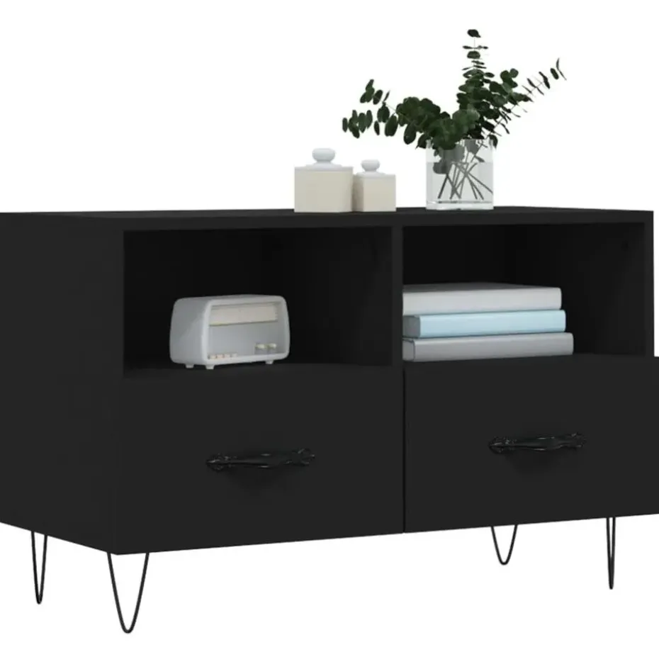 vidaXL - TV-meubel met 2 lades en 2 vakken - Zwart - Hout - 80x36x50 cm