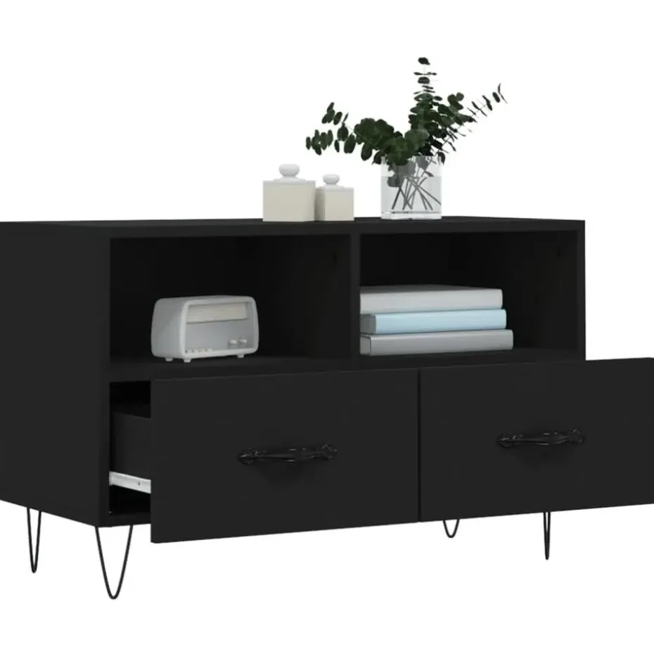 vidaXL - TV-meubel met 2 lades en 2 vakken - Zwart - Hout - 80x36x50 cm