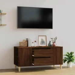 vidaXL - TV-meubel met 2 lades - Bruin eiken - Hout - 102x44.5x50 cm