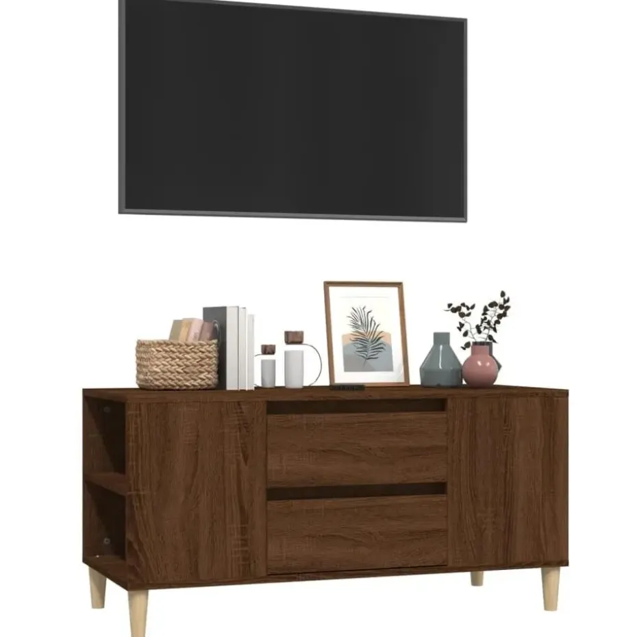 vidaXL - TV-meubel met 2 lades - Bruin eiken - Hout - 102x44.5x50 cm