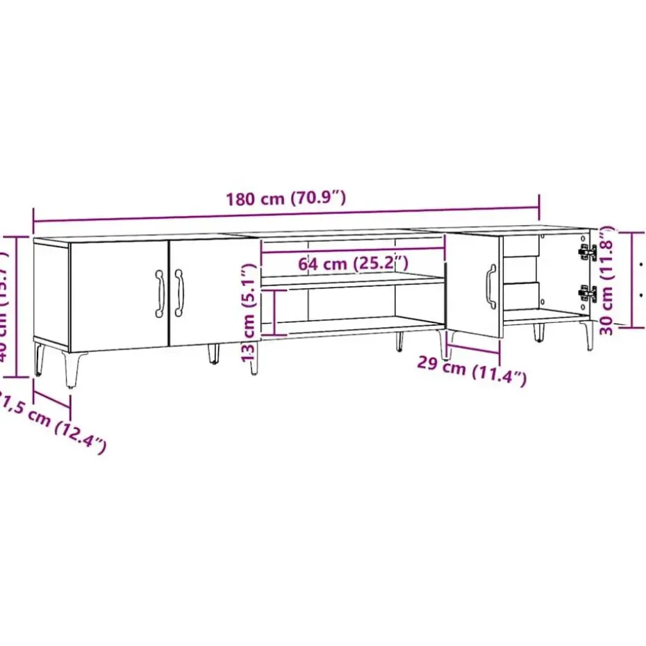 vidaXL - TV-meubel met 2 vakken 4 deuren - Artisanaal eiken - 180x31.5x40 cm