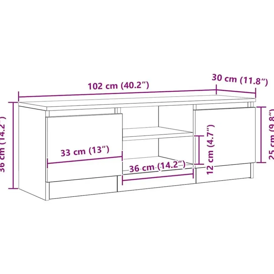 vidaXL - TV-meubel met legplank en 2 deuren - Zwart eiken - 102x30x36 cm