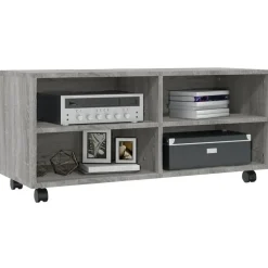 vidaXL - TV-meubel met wieltjes en 4 vakken - Grijs - Bewerkt hout - 90 cm