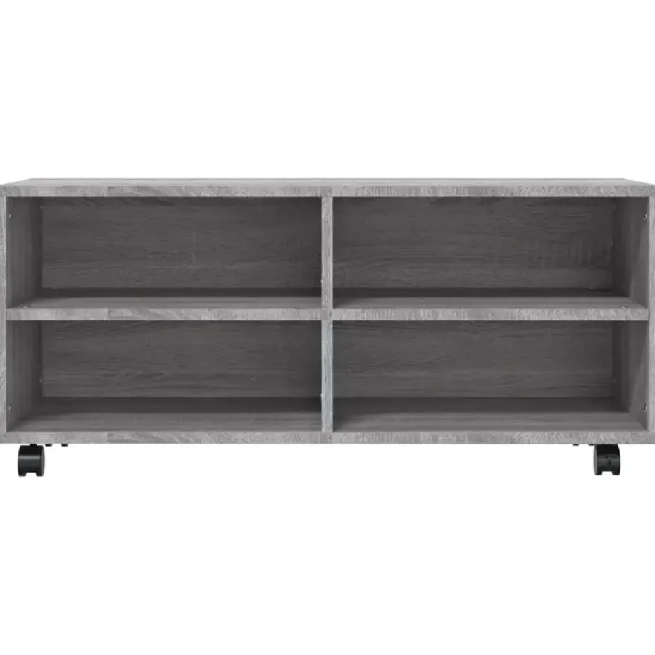vidaXL - TV-meubel met wieltjes en 4 vakken - Grijs - Bewerkt hout - 90 cm