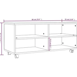 vidaXL - TV-meubel met wieltjes en 4 vakken - Grijs - Bewerkt hout - 90 cm
