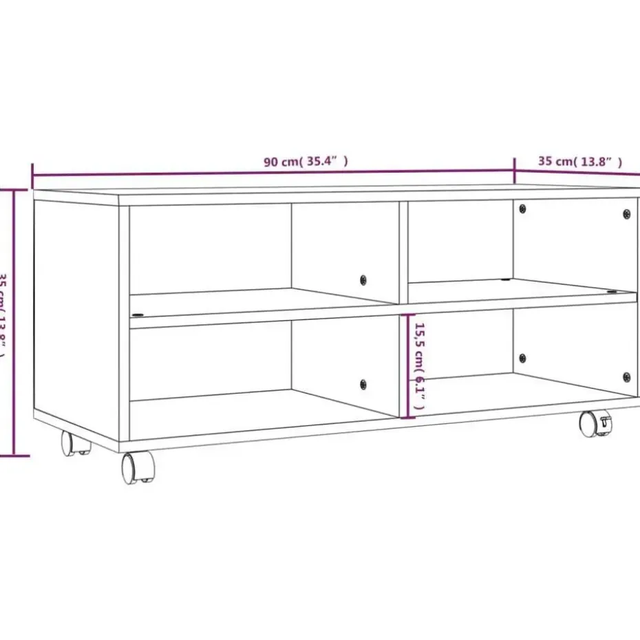 vidaXL - TV-meubel met wieltjes en 4 vakken - Grijs - Bewerkt hout - 90 cm
