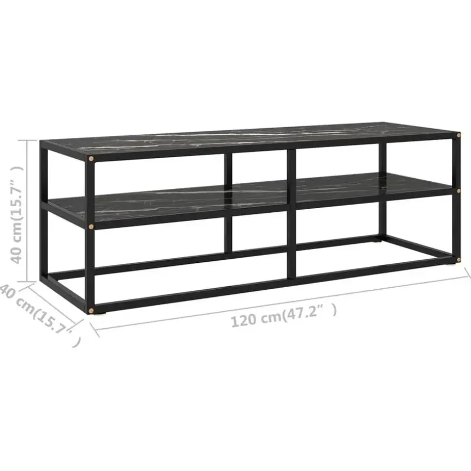 vidaXL - Tv-meubel met zwart marmerglas - Zwart - Glas - 120 x 40 x 40 cm
