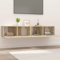 vidaXL - TV-meubels 2 st 4 deuren - Sonoma eikenk - Bewerkt hout - 80x30x30 cm