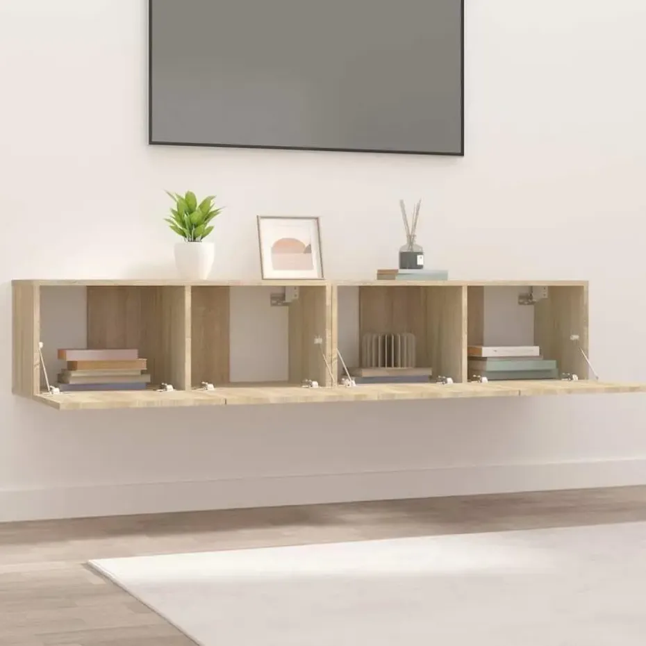 vidaXL - TV-meubels 2 st 4 deuren - Sonoma eikenk - Bewerkt hout - 80x30x30 cm