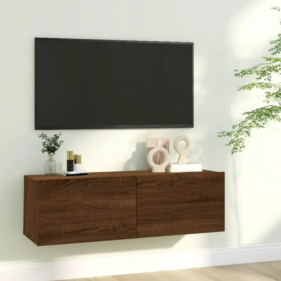 vidaXL - Tv-wandmeubel - Bruin eikenkleur - Bewerkt hout - 100 x 30 x 30 cm