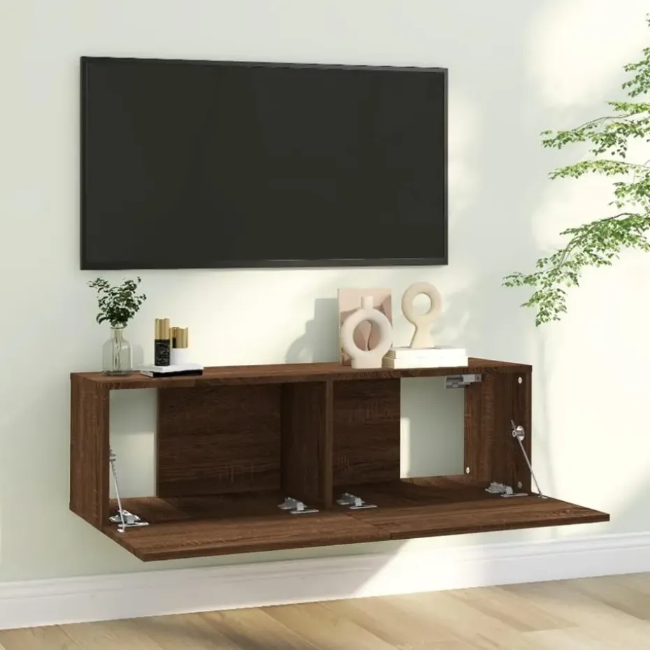 vidaXL - Tv-wandmeubel - Bruin eikenkleur - Bewerkt hout - 100 x 30 x 30 cm