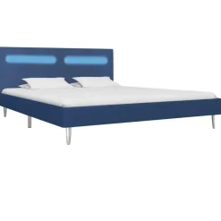 vidaXL - Tweepersoonbed met LED - Blauw - Stof - 160x200 cm