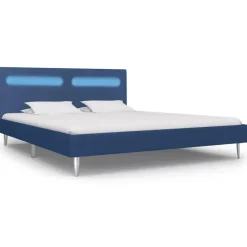 vidaXL - Tweepersoonbed met LED - Blauw - Stof - 160x200 cm