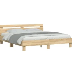 vidaXL - Tweepersoonsbed met hoofdbord - Sonoma eikenkleurig - 160x200 cm