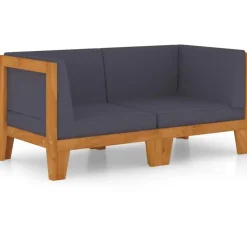 vidaXL - Tweezitsbank - Grijs - Acaciahout - Met kussens