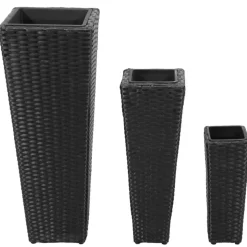 vidaXL - Verhoogde Plantenbak - Zwart - Poly rattan - 3 stuks