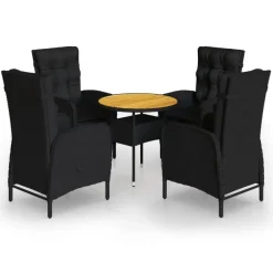 vidaXL - Verstelbaar Tuinset met zwart kussens - Poly rattan en bruin - 5 stuks