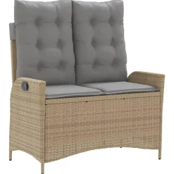 vidaXL - Verstelbare loungebank met grijs kussens - Beige rattan - 104x59x93 cm