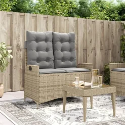 vidaXL - Verstelbare loungebank met grijs kussens - Beige rattan - 104x59x93 cm