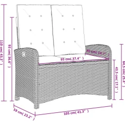 vidaXL - Verstelbare loungebank met kussens - Lichtgrijs rattan - 105x59x93 cm