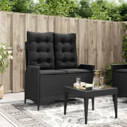 vidaXL - Verstelbare loungebank met kussens - Zwart - Poly rattan - 104x59x93 cm