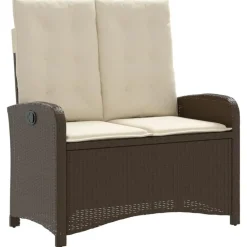 vidaXL - Verstelbare loungebank met crème kussens - Bruin rattan - 105x59x93 cm