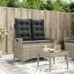 vidaXL - Verstelbare loungebank met kussens - Lichtgrijs rattan - 104x59x93 cm