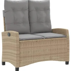 vidaXL - Verstelbare loungebank met grijs kussens - Beige rattan - 105x66x93 cm