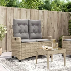 vidaXL - Verstelbare loungebank met grijs kussens - Beige rattan - 105x66x93 cm