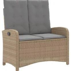 vidaXL - Verstelbare loungebank met grijs kussens - Beige rattan - 105x59x93 cm