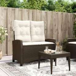 vidaXL - Verstelbare loungebank met crème kussens - Bruin rattan - 105x66x93 cm