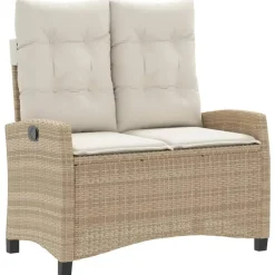 vidaXL - Verstelbare loungebank met crème kussens - Beige rattan - 105x66x93 cm