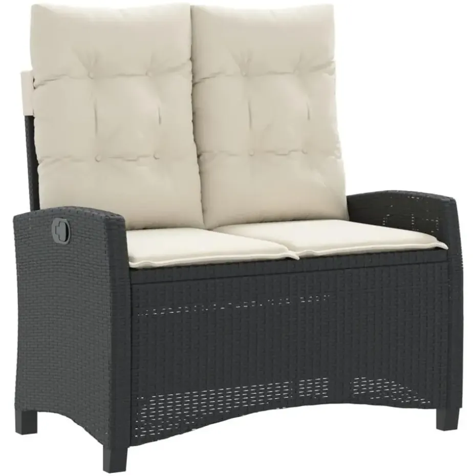 vidaXL - Verstelbare loungebank met crème kussens - Zwart rattan - 105x66x93 cm