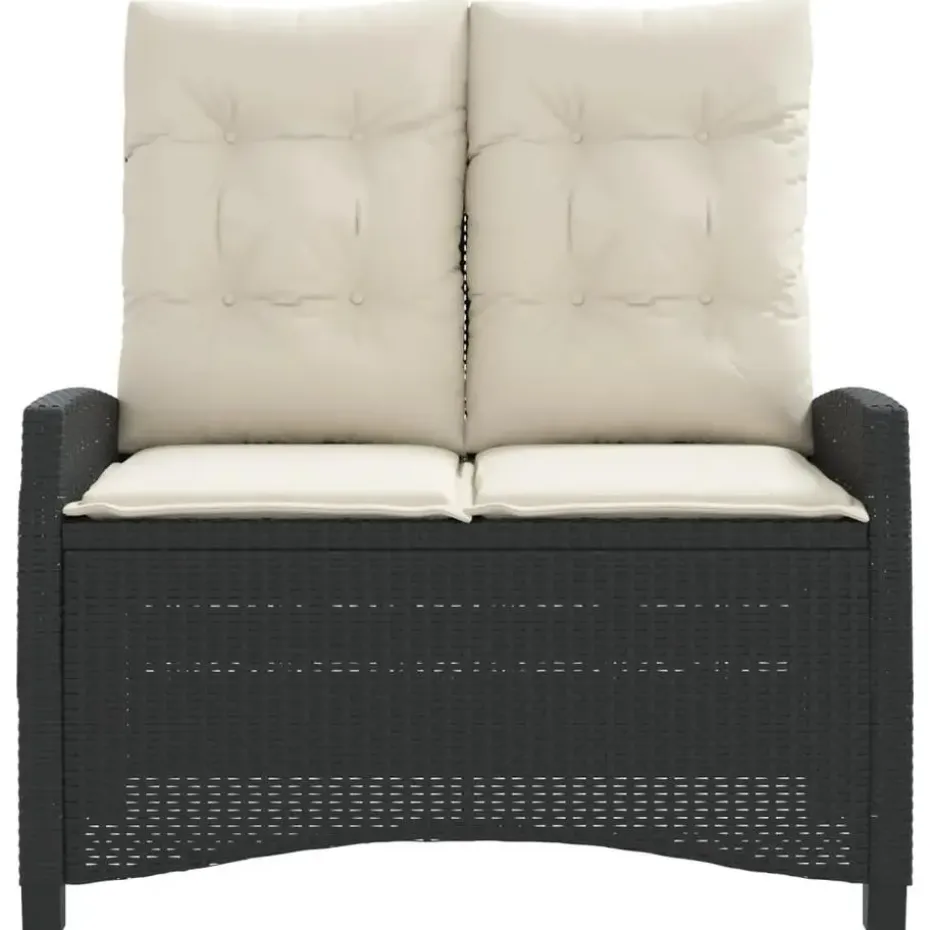 vidaXL - Verstelbare loungebank met crème kussens - Zwart rattan - 105x66x93 cm