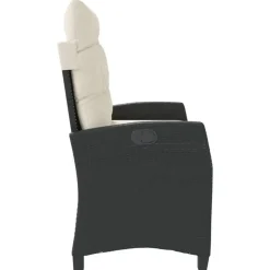 vidaXL - Verstelbare loungebank met crème kussens - Zwart rattan - 105x66x93 cm