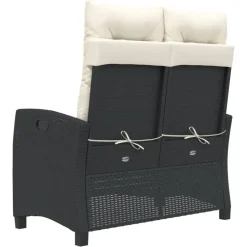 vidaXL - Verstelbare loungebank met crème kussens - Zwart rattan - 105x66x93 cm