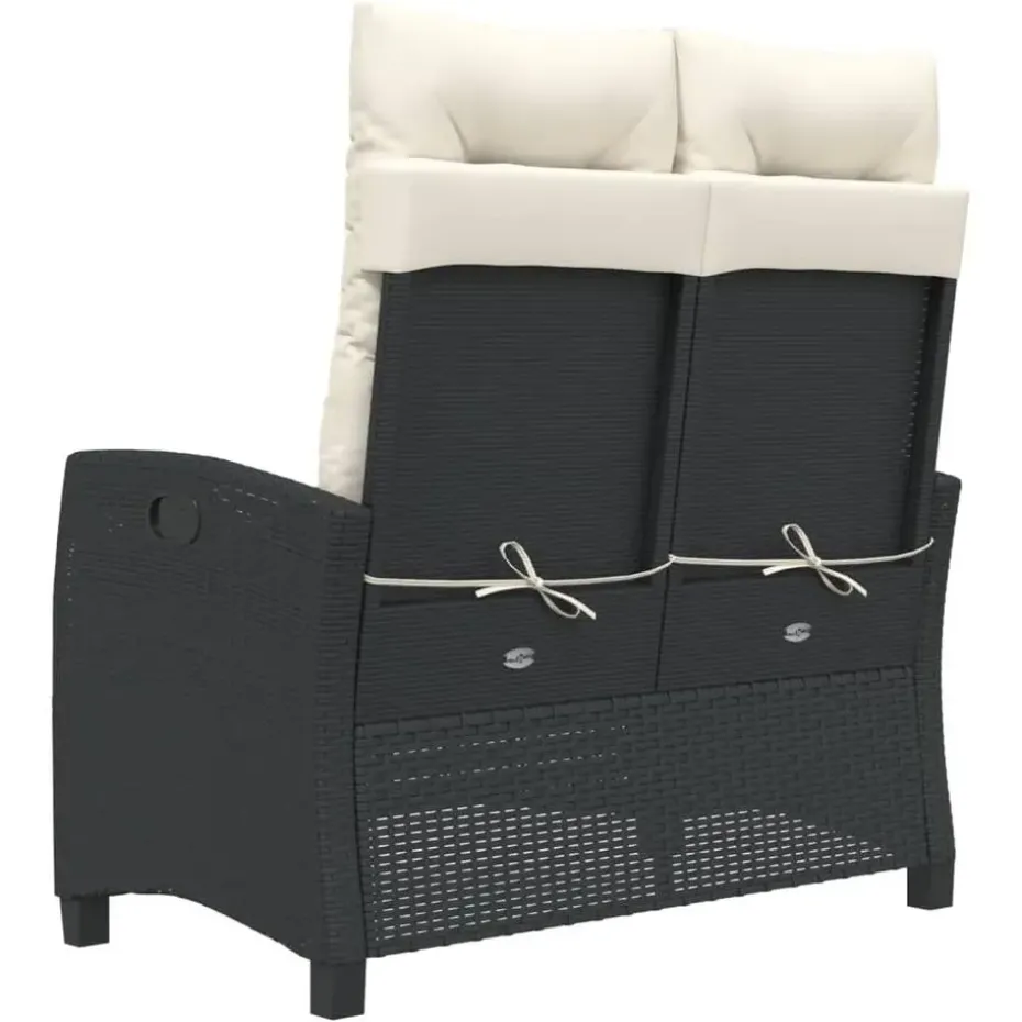 vidaXL - Verstelbare loungebank met crème kussens - Zwart rattan - 105x66x93 cm