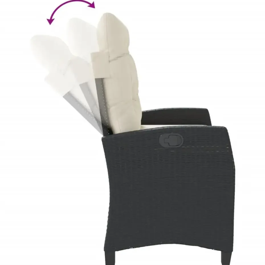 vidaXL - Verstelbare loungebank met crème kussens - Zwart rattan - 105x66x93 cm